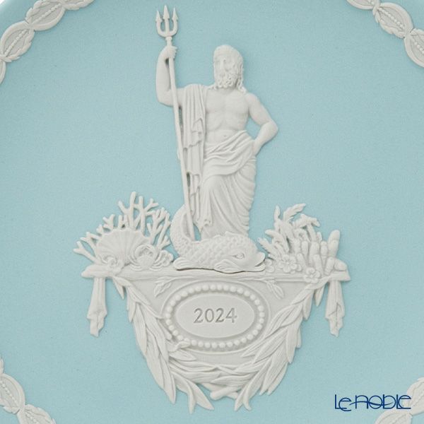 ウェッジウッド（Wedgwood）ジャスパー ライトターコイズ イヤープレート 17cm ポセイドン 2024年／令和6年【プレートスタンド、プレートハンガー付き】
