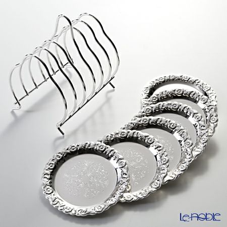 クイーン アン QUEEN ANNE（イギリス製銀メッキ） コースター 9.5cm 6枚セット／ラック付 0／5896／2