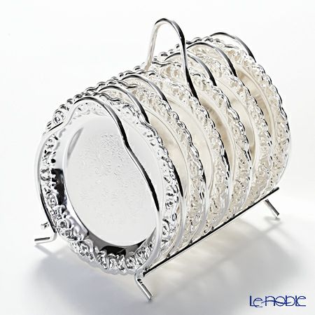 クイーン アン QUEEN ANNE（イギリス製銀メッキ） コースター 9.5cm 6枚セット／ラック付 0／5896／2