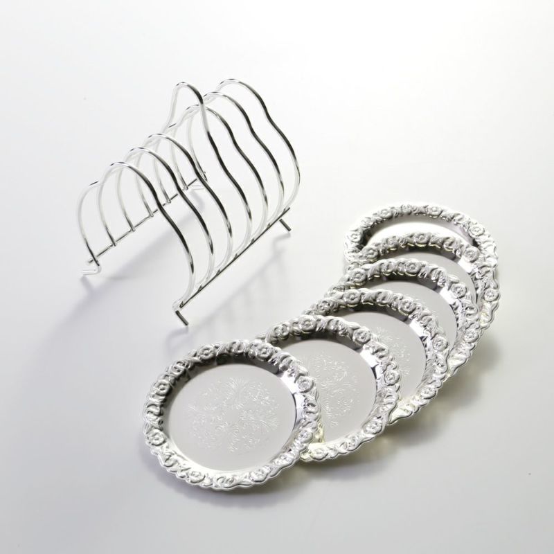 クイーン アン QUEEN ANNE（イギリス製銀メッキ） コースター 9.5cm 6枚セット／ラック付 0／5896／2