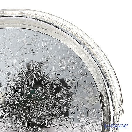 クイーン アン QUEEN ANNE（イギリス製銀メッキ） ギャラリー ラウンドトレイ ハンドル・脚付 23cm 0／6328