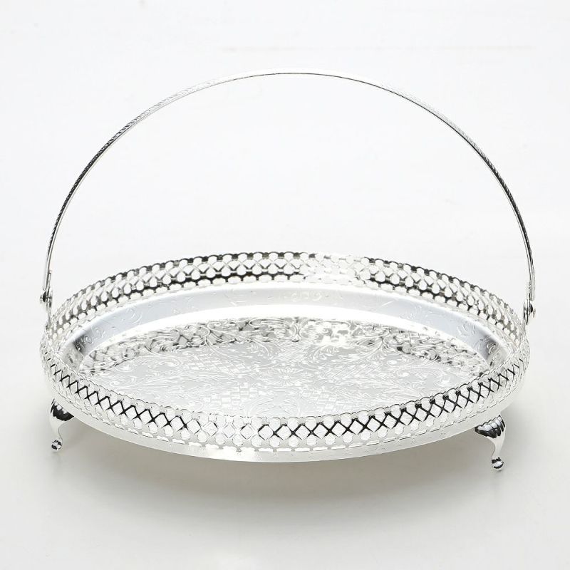 クイーン アン QUEEN ANNE（イギリス製銀メッキ） ギャラリー ラウンドトレイ ハンドル・脚付 23cm 0／6328
