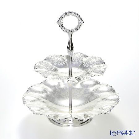 クイーン アン QUEEN ANNE（イギリス製銀メッキ） 2段ケーキスタンド ウェイビー 0／6375