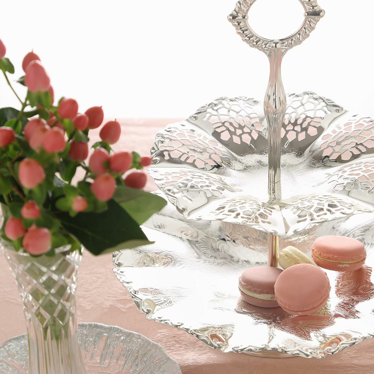 クイーン アン QUEEN ANNE（イギリス製銀メッキ） 2段ケーキスタンド ウェイビー 0／6375