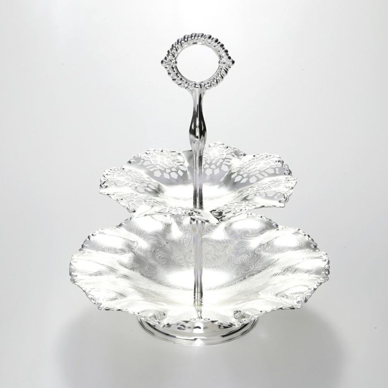 クイーン アン QUEEN ANNE（イギリス製銀メッキ） 2段ケーキスタンド ウェイビー 0／6375