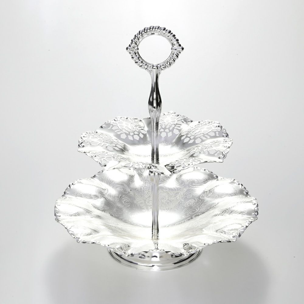 クイーン アン QUEEN ANNE（イギリス製銀メッキ） 2段ケーキスタンド ウェイビー 0／6375