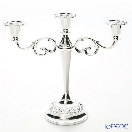 クイーン アン QUEEN ANNE（イギリス製銀メッキ） 3灯 バロックキャンドルスタンド／ローズ 0／8203 キャンドル直径22mm用