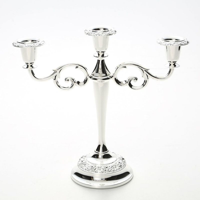 クイーン アン QUEEN ANNE（イギリス製銀メッキ） 3灯 バロックキャンドルスタンド／ローズ 0／8203 キャンドル直径22mm用