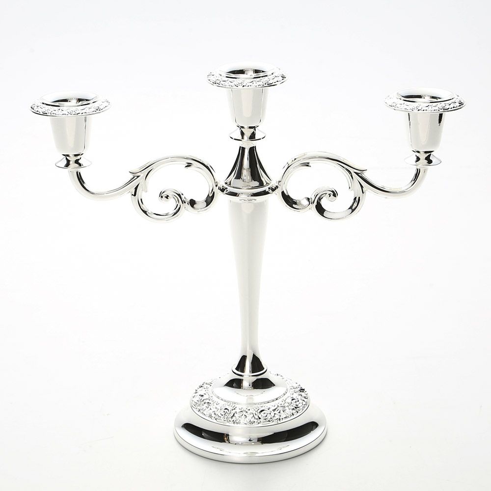 クイーン アン QUEEN ANNE（イギリス製銀メッキ） 3灯 バロックキャンドルスタンド／ローズ 0／8203 キャンドル直径22mm用