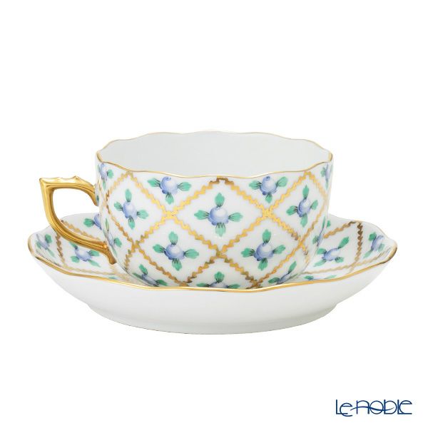 ヘレンド セーブル風の薔薇 ブルー SPROGB ティーカップ＆ソーサー 200ml 20724-0-00