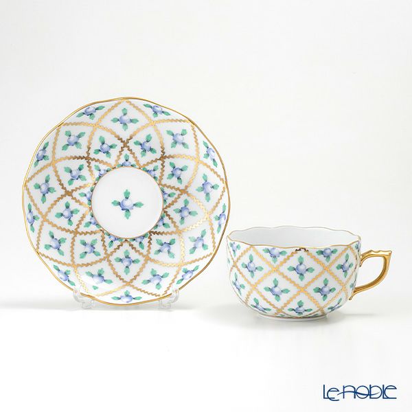 ヘレンド セーブル風の薔薇 ブルー SPROGB ティーカップ＆ソーサー 200ml 20724-0-00