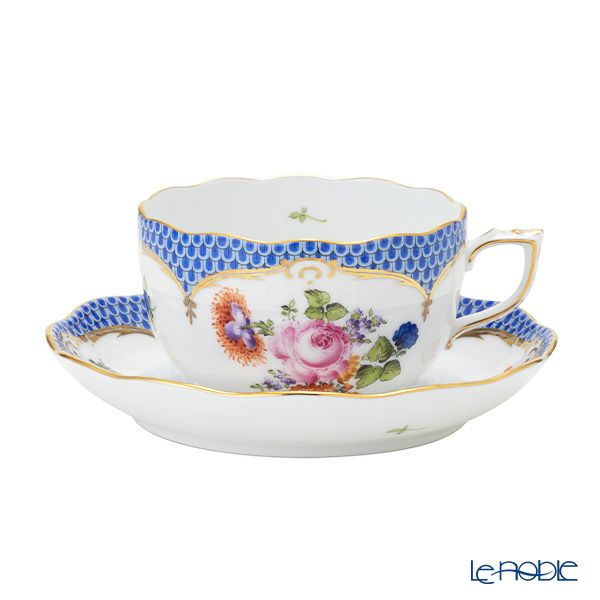 ヘレンド ザクセンフラワー VBSOEB-6 ブルーフィッシュスケール ティーカップ＆ソーサー 200ml 00724-0-00