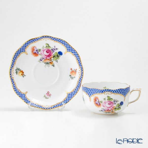 ヘレンド ザクセンフラワー VBSOEB-6 ブルーフィッシュスケール ティーカップ＆ソーサー 200ml 00724-0-00