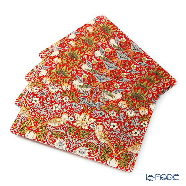 ピンパーネル ウィリアムモリス いちご泥棒 プレースマットセット 30×40 レッド 4枚