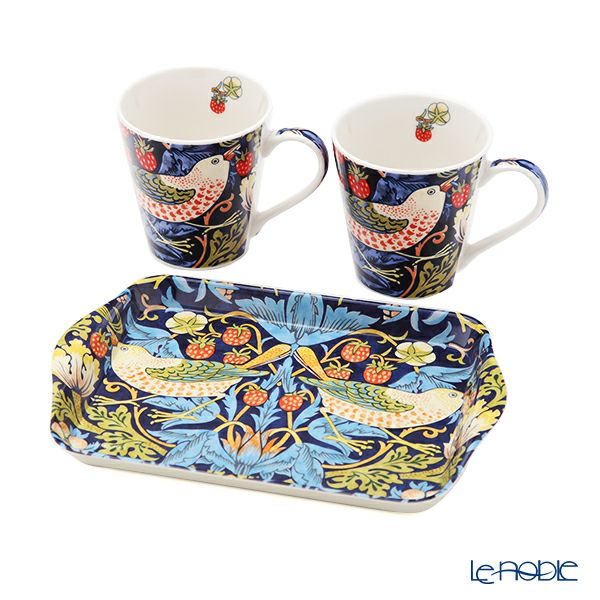 ピンパーネル ウィリアムモリス いちご泥棒 ブルー マグカップ 180ml ペア ＆ メラミン製トレイ 21×14cm セット