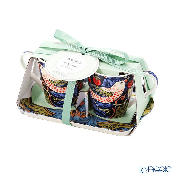 ピンパーネル ウィリアムモリス いちご泥棒 ブルー マグカップ 180ml ペア ＆ メラミン製トレイ 21×14cm セット