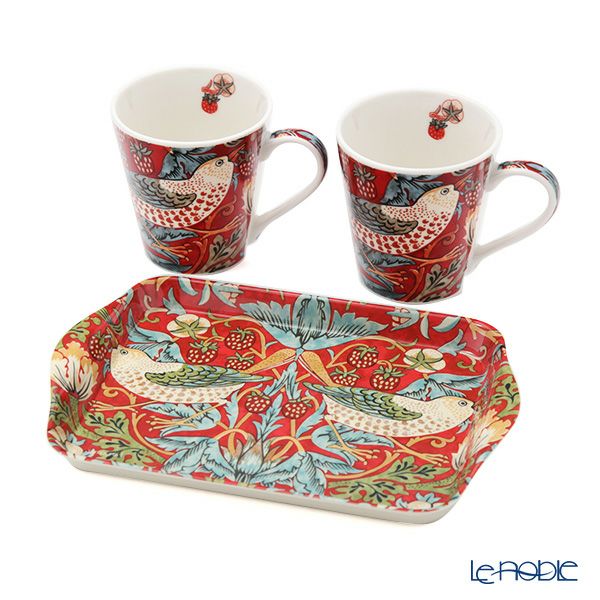 ピンパーネル ウィリアムモリス いちご泥棒 レッド マグカップ 180ml ペア ＆ メラミン製トレイ 21×14cm セット