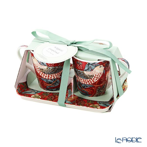 ピンパーネル ウィリアムモリス いちご泥棒 レッド マグカップ 180ml ペア ＆ メラミン製トレイ 21×14cm セット