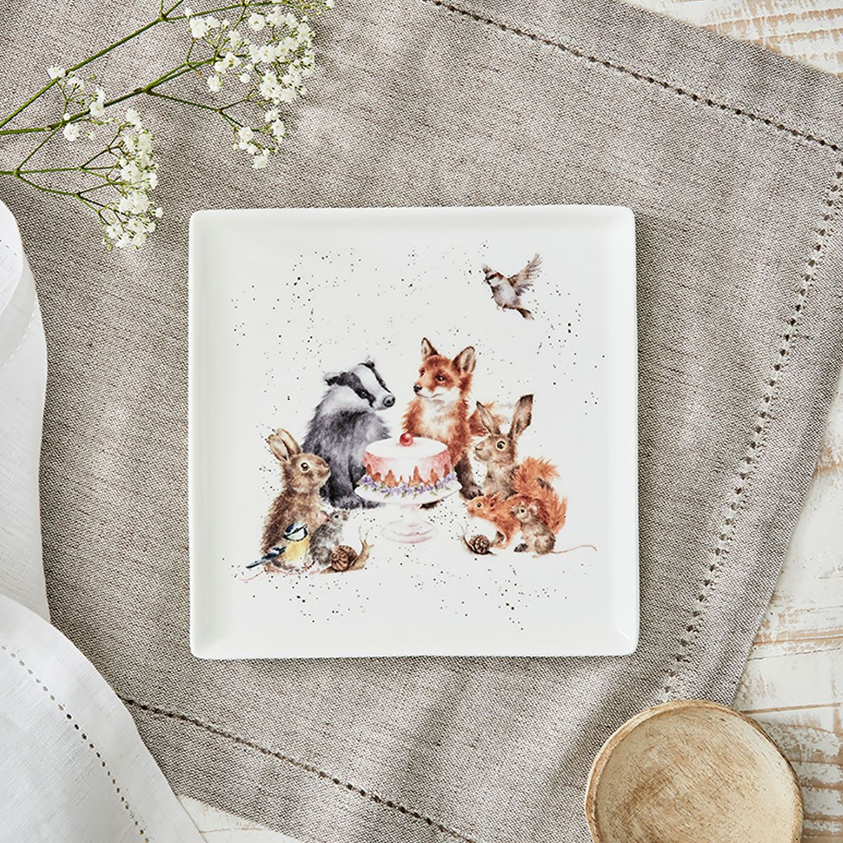 ロイヤル・ウースター レンデル スクエアプレート 18cm Woodland Party