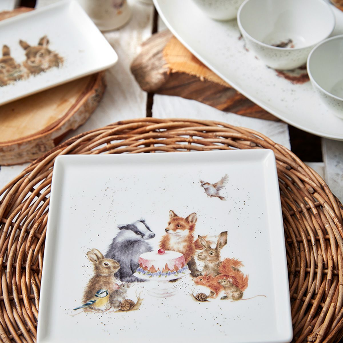 ロイヤル・ウースター レンデル スクエアプレート 18cm Woodland Party