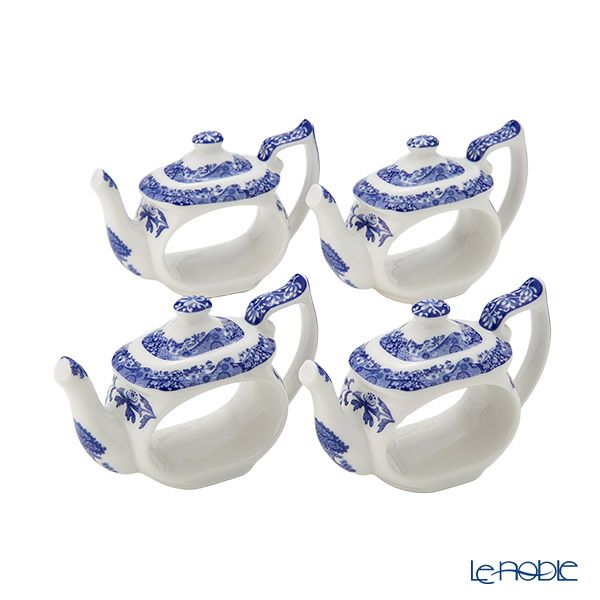 スポード ブルーイタリアン ナプキンリング ポット型 4個セット