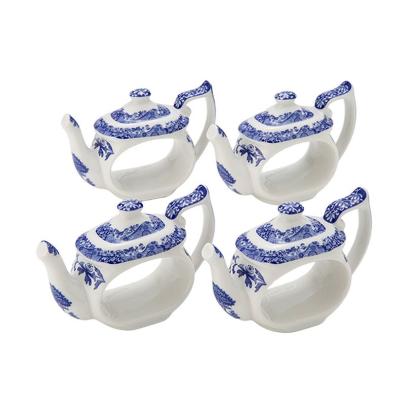 スポード ブルーイタリアン ナプキンリング ポット型 4個セット