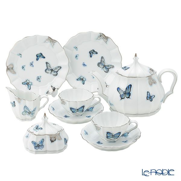 ヘレンド ブルーバタフライプラチナ PLL ティーセット