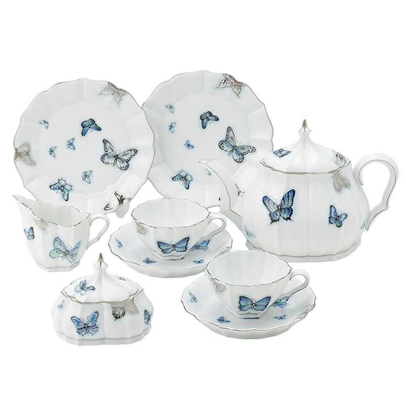 ヘレンド ブルーバタフライプラチナ PLL ティーセット