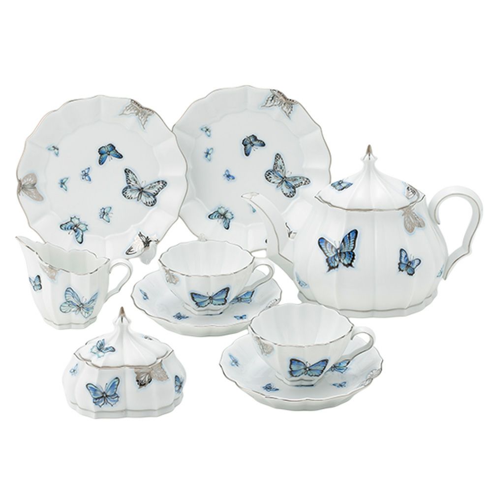 ヘレンド ブルーバタフライプラチナ PLL ティーセット