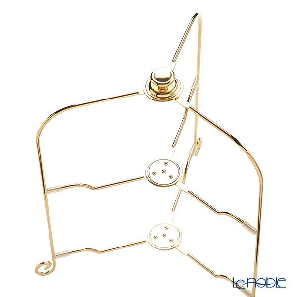 サクライ ワンタッチプレートスタンド／ケーキスタンド L 2段 プレート直径24-30cm 用 金メッキ 折りたたみ式