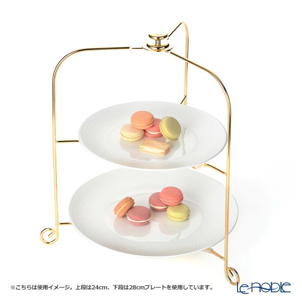 サクライ ワンタッチプレートスタンド／ケーキスタンド L 2段 プレート直径24-30cm 用 金メッキ 折りたたみ式