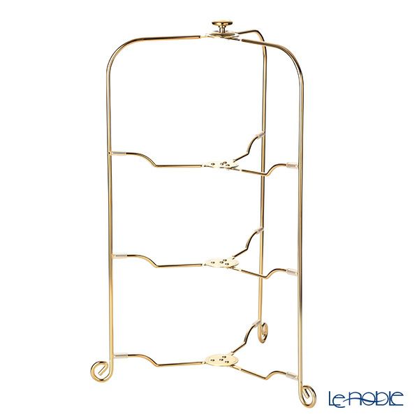 サクライ ワンタッチプレートスタンド／ケーキスタンド L 3段 プレート直径24-30cm 用 金メッキ 折りたたみ式