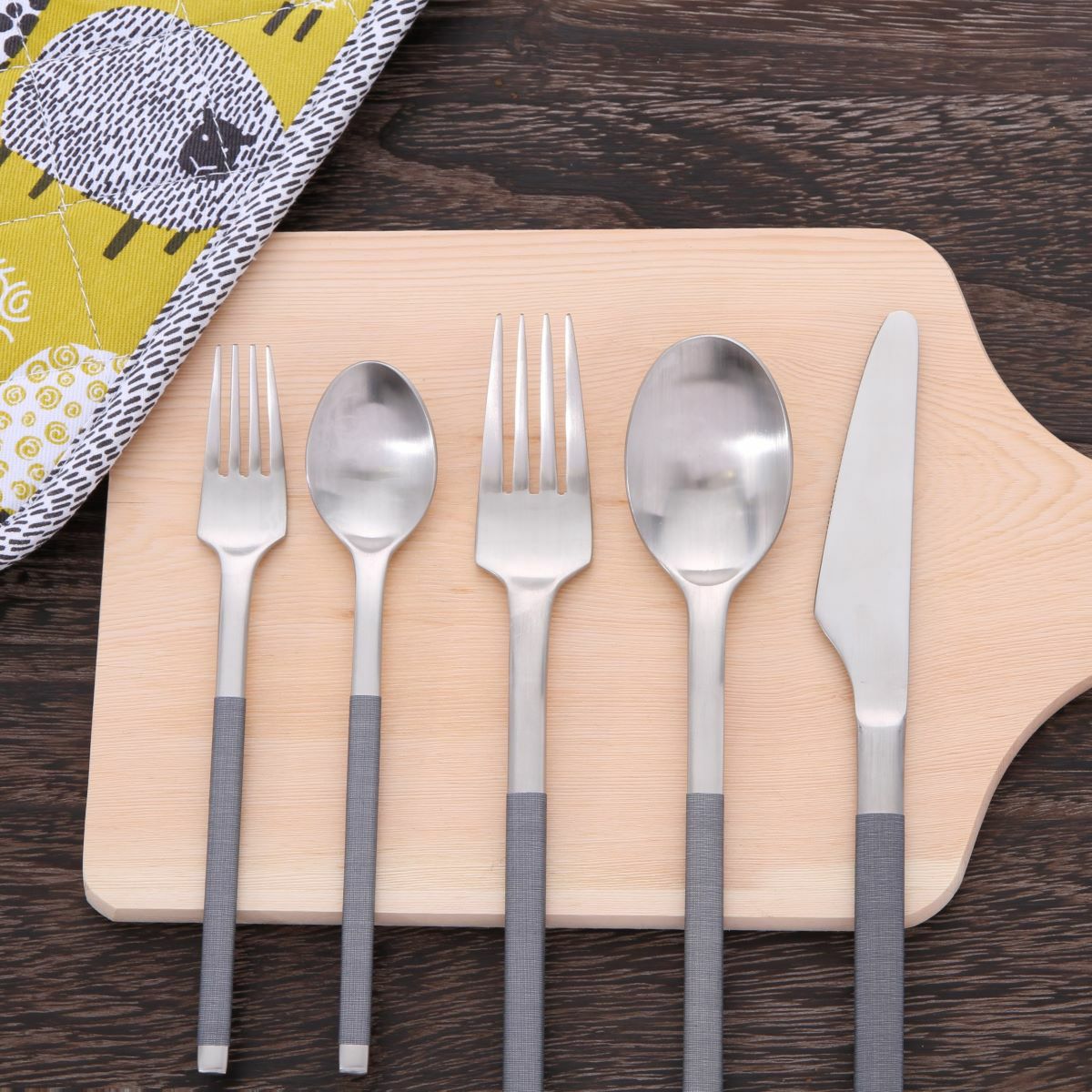 サクライ J-Tone 布着せカトラリー コージー グレイ ティースプーン 5本セット 18-8