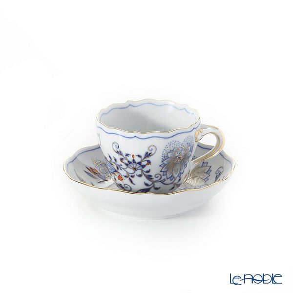 マイセン（Meissen） ブルーオニオン レッド＆ゴールド 800117／00580 モカカップ＆ソーサー 100ml／11cm／H6cm
