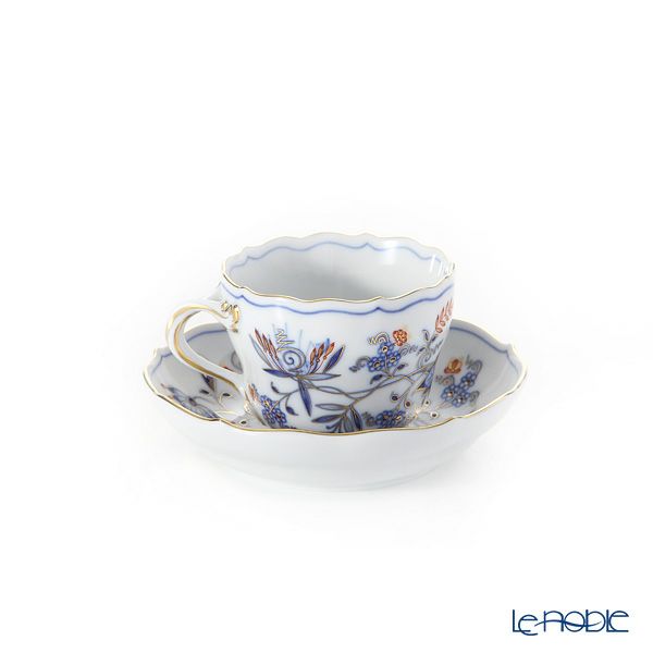 マイセン（Meissen） ブルーオニオン レッド＆ゴールド 800117／00580 モカカップ＆ソーサー 100ml／11cm／H6cm