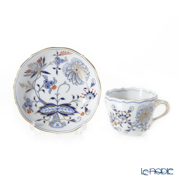 マイセン（Meissen） ブルーオニオン レッド＆ゴールド 800117／00580 モカカップ＆ソーサー 100ml／11cm／H6cm