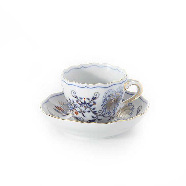 マイセン（Meissen） ブルーオニオン レッド＆ゴールド 800117／00580 モカカップ＆ソーサー 100ml／11cm／H6cm