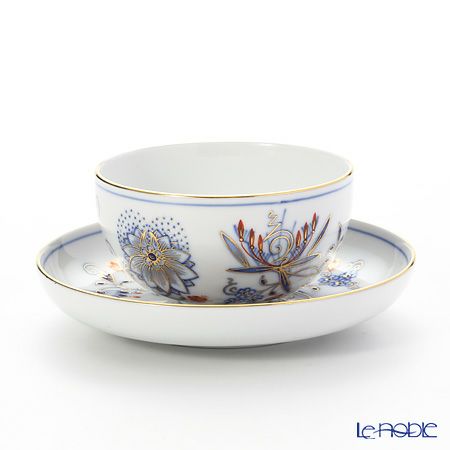 マイセン（Meissen） ブルーオニオン レッド＆ゴールド 800117／24634 湯のみ（ソーサー付）