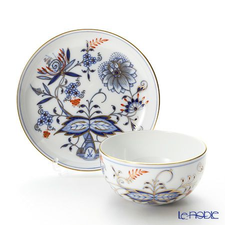 マイセン（Meissen） ブルーオニオン レッド＆ゴールド 800117／24634 湯のみ（ソーサー付）