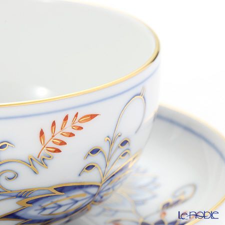 マイセン（Meissen） ブルーオニオン レッド＆ゴールド 800117／24634 湯のみ（ソーサー付）