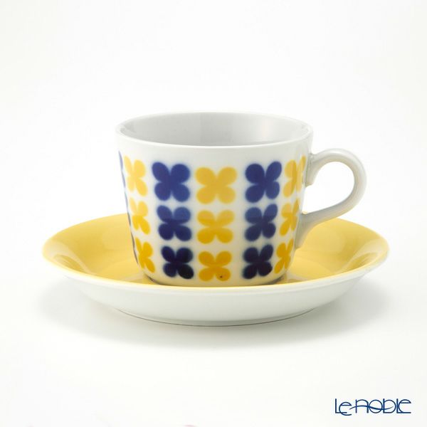 【1点限り】北欧ヴィンテージ アラビア（ARABIA）ステンシルシリーズ コーヒーカップ＆ソーサー ブルー×イエロー