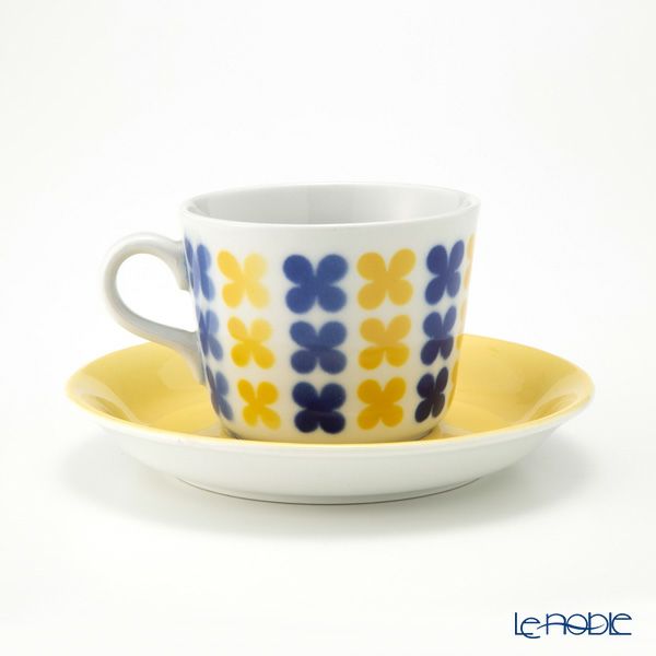 【1点限り】北欧ヴィンテージ アラビア（ARABIA）ステンシルシリーズ コーヒーカップ＆ソーサー ブルー×イエロー