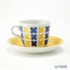 【1点限り】北欧ヴィンテージ アラビア（ARABIA）ステンシルシリーズ コーヒーカップ＆ソーサー ブルー×イエロー