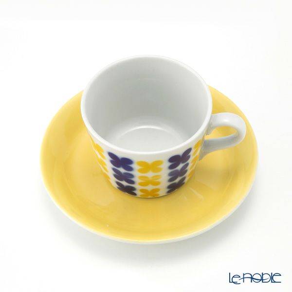 【1点限り】北欧ヴィンテージ アラビア（ARABIA）ステンシルシリーズ コーヒーカップ＆ソーサー ブルー×イエロー