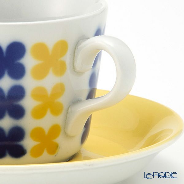 【1点限り】北欧ヴィンテージ アラビア（ARABIA）ステンシルシリーズ コーヒーカップ＆ソーサー ブルー×イエロー