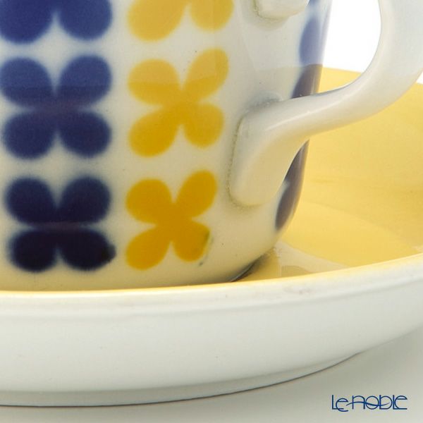 【1点限り】北欧ヴィンテージ アラビア（ARABIA）ステンシルシリーズ コーヒーカップ＆ソーサー ブルー×イエロー