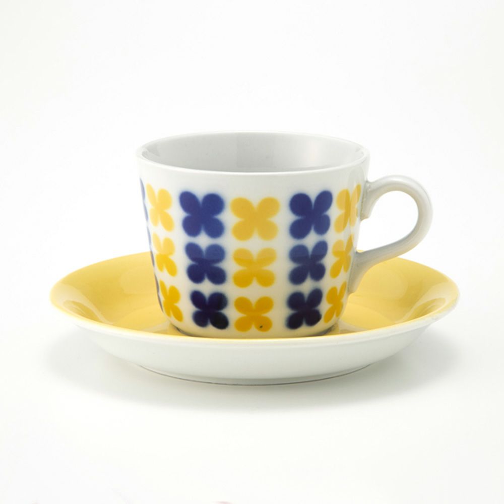 【1点限り】北欧ヴィンテージ アラビア（ARABIA）ステンシルシリーズ コーヒーカップ＆ソーサー ブルー×イエロー