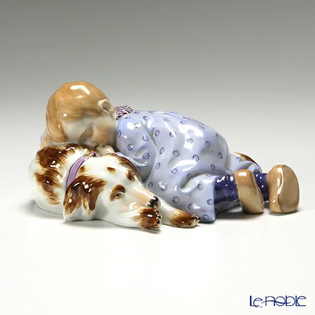 マイセン（Meissen） ヘンチェルの子供シリーズ 900100／73368 眠る子どもと犬