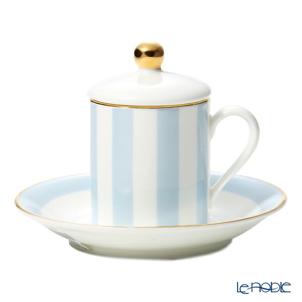 ロイカーカム ハーレクィーンストライプ デミタスカップ＆ソーサー ブルー（蓋付）