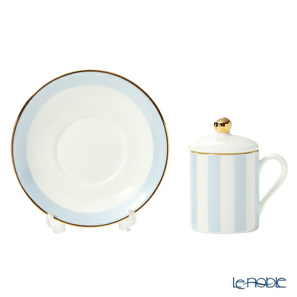 ロイカーカム ハーレクィーンストライプ デミタスカップ＆ソーサー ブルー（蓋付）